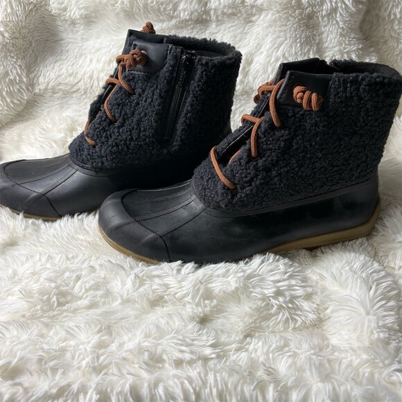 Sperry Shoes - Sperry Saltwater Sherpa Duck Boots Womens 9 Navy/Black Waterproof Side Zip